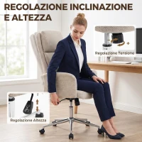 HOMCOM Sedia da Ufficio Girevole con Schienale Alto e Altezza Regolabile, in Ciniglia, Beige(m-5)
