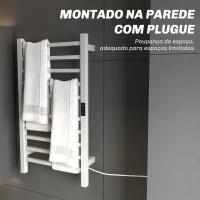 HOMCOM Toallero Elétrico de Parede 110W com Controlo WIFI Ecrã Tátil Temporizador 10 Barras Temperatura Ajustável Baixo Consumo IPX4 45x11x80 cm Branco(m-7)
