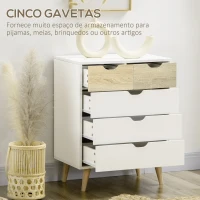 HOMCOM Cómoda com 5 Gavetas e Pés Elevados Cómoda para Dormitório Estilo Moderno Anti-Tombo 60x40x77,5cm Madeira e Branco(m-5)