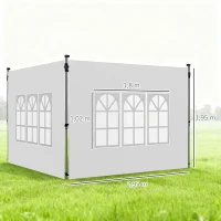 Outsunny 2 Paredes Laterais para Tenda de 3x3 / 3x4 m 295x195 cm Parede de Substituição de Tecido Oxford para Tendas Dobráveis Branco(m-3)
