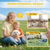 PawHut Haustiergehege, Welpenauslauf, Welpengitter, 12 Paneele, Outdoor u.  Indoor, Grau(m-8)