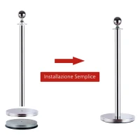 Outsunny Transenne Elimina Separacode Paletti di Delimitazione con Corde Rosso Acciaio Inox Ф32 x 95CM Argento(m-6)