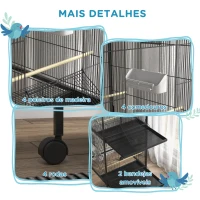 PawHut Gaiola para Pássaros Convertível em Somente Uma com Rodas 4 Comedouros e 4 Poleiros e Bandejas Amovíveis 78x75x168 cm Preto(m-5)