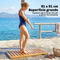 Outsunny Tapete de Banho em Madera de Acacia 91x51 cm Tapete de Duche  Antideslizante com Ripas para Drenagem Madeira(m-5)