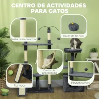 PawHut Arranhador para Gatos 134 cm com Caverna Plataformas Bolas de Jogar e Postes de Sisal 124,5x40x134 cm Cinza Escuro(m-4)
