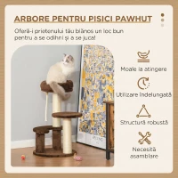 PawHut Zgârietoare pentru Pisici cu 3 Nivele, Culcuș din Pluș și Stâlpi din Sisal, Ø40x65 cm, Maro(m-4)