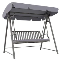 Outsunny Baloiço de Jardim para 3 Pessoas Banco Baloiço com Toldo Ajustável Almofada e Estrutura de Aço 205x133x181 cm Cinzento(m-11)