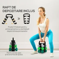 SPORTNOW Set de 6 gantere (2x1 kg, 2x2 kg, 2x3 kg) de 12 kg, cu suport/Kettlebell, din metal și plastic, multicolor(m-5)