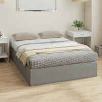 HOMCOM Lit coffre 140 x 190 cm, cadre de lit double rembourré, sommier à lattes en bois, rangement caché, sans bruit, gris(m-9)