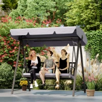 Outsunny Baloiço de Jardim para 3 Pessoas Banco Baloiço com Toldo Ajustável Almofada e Estrutura de Aço 205x133x181 cm Cinzento(m-2)