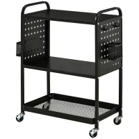 HOMCOM Rollwagen Küchenwagen mit Rollen Küchenregal Metallregal mit 2 Ebenen Badregal Aufbewahrungswagen Servierwagen Stahl Schwarz 70 x 33,4 x 80,5 cm(m-1)