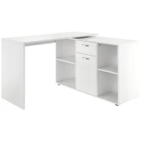 HOMCOM Eckschreibtisch Esstisch Computertisch Bürotisch Winkelschreibtisch Regal L-Form 120 x 115 x 76 cm, I-Form 191 x 50 x 76 cm, Weiß, MDF+Metall(m-11)