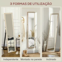 HOMCOM Espelho de Pé 37x157 cm Espelho de Corpo Inteiro com Estrutura de MDF e Suporte Branco e Madeira Clara(m-6)