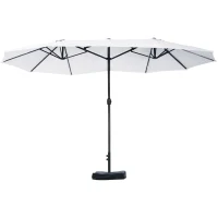Outsunny Umbrelă Dublă cu 12 Spițe, Bază în Cruce și Manivelă, din Oțel și Poliester, 455x265x238 cm, Bej(m-1)