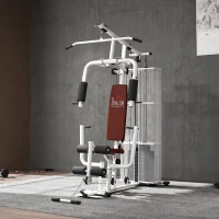 HOMCOM Stație de Fitness Multifuncțională pentru Acasă și Sală, cu 4 Perne din Oțel și PU, 150x110x210 cm, Alb(m-9)
