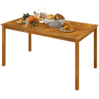 Outsunny Gartentisch 150x85cm, Wetterfest Balkontisch aus Holz, 6 Personen mit Schirmloch, Lamellendesign Naturholz(m-11)