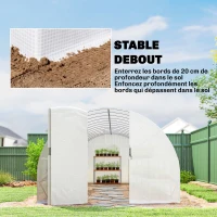 Outsunny Serre tunnel de jardin 24m², serre de jardin tunnel avec portes et 12 fenêtres avec moustiquaires, 295x798x199cm, blanc(m-8)