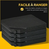 Outsunny Lestages pour parasols dalles de parasol 4 plaques HDPE - A remplir d'eau ou de sable jusqu'à 60/70 kg - dim. 100 x 100 x 6,8 cm noir(m-7)