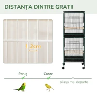 PawHut Colivie volieră de interior pentru păsări, cu roți și tăvi detașabile, 51,5x50x140 cm, verde închis(m-7)