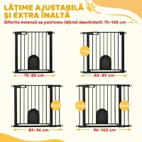 PawHut Poartă Reglabilă pentru Câini cu Ușă Mică și Închidere Automată, 75-103x76cm, Negru(m-12)