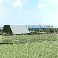 PawHut Gallinero de Exterior 2,8x5,7x1,95 m Gallinero Grande Cubierta de Tela Oxford y Corral de Metal Galvanizado Plata(m-10)