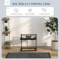 PawHut Suport Boluri pentru Câini Ridicat cu Înălțime Reglabilă, 2 Boluri din Oțel de 900ml, Negru(m-7)