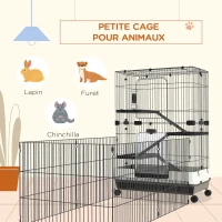 PawHut Cage pour petits animaux roulante 3 plates-formes démontables 3 rampes plateau inférieur amovible métal PP noir(m-6)