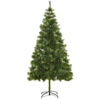HOMCOM Künstlicher Weihnachtsbaum 210 cm Haken-Weihnachtsbaum mit 505 Spitzen mit silbernen Akzenten Christbaum Weihnachtsdeko inkl. Metallständer für drinnen(m-1)