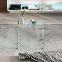 HOMCOM Măsuță modernă din sticlă securizată pentru living, design monobloc, 50x40x45 cm, transparentă(m-9)