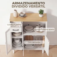 HOMCOM Aparador de Cozinha Moderno com Porta de Acrílico, Gaveta Prateleira Ajustável Compartimento Aberto, 80x34x91 cm Branco(m-5)