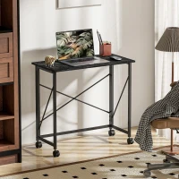 HOMCOM Secretária Dobrável com Rodas Mesa de Secretária Compacta Portátil para Espaços Pequenos 80x40x75 cm Preto(m-7)