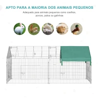 PawHut Gaiola para Animais de Estimação Gaiola para Coelhos e Galinhas com 2 Portas e Proteção Solar 220x103x103cm Prata e Verde(m-6)