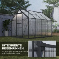 Outsunny Gewächshaus, Treibhaus, mit Dachfenster, Schiebetür, transparent, Polycarbonat+Aluminium, 190 x 252 x 201cm(m-7)
