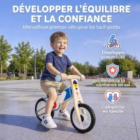 AIYAPLAY Draisienne Enfants Vélo Bébé sans Pédales avec Selle Réglable en PU, pour 3-5 Ans Jusqu'à 50 kg, Bois Naturel(m-4)