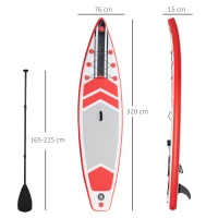 Outsunny Aufblasbares Surfbrett 320 cm Surfboard Stand Up Board mit Paddel faltbar EVA Rutschfest inkl. Zubehör Weiß+Rot(m-3)