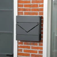 HOMCOM Briefkasten mit Deckel, 2 untere Abflusslöcher, Stahl, mit Schloss, Grau(m-9)