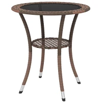 Outsunny Mesa de Vime Redonda Ø64x71 cm Mesa de Jardim com Estante e Tampo de Vidro Suporta 50 kg para Terraço Pátio Castanho(m-11)