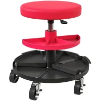 HOMCOM Scaun de Atelier cu Roți de 6 cm, Capacitate până la 135 kg, Înălțime Reglabilă 40-51 cm, cu Tăvi pentru Scule, Roșu(m-12)