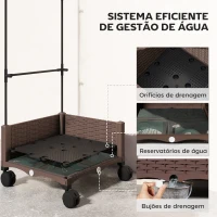 Outsunny Floreira com Treliça e Rodas com Drenagem para Cultivo de Vegetais Flores e Ervas Aromáticas 40x40x165 cm Castanho(m-6)