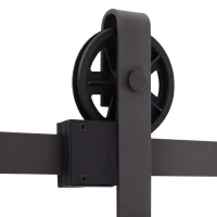 HOMCOM Kit Ușă Glisantă 100kg max din Oțel cu Șină, Cârlige, Opritoare, Șuruburi și Piulițe, 183x4x0.6 cm(m-8)