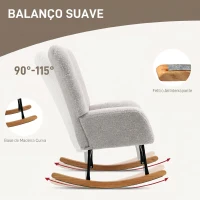 HOMCOM Cadeira de Baloiço em Veludo Teddy com Apoios de Braços, Acolchoamento Espesso e Pés de Madeira, Cinzento-Claro(m-4)
