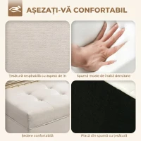 HOMCOM Bancă de Depozitare de 80L Tapițată cu Material Textil și Picioare din Lemn, 118x42x45 cm, Crem(m-6)