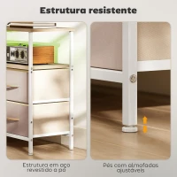 HOMCOM Móvel de TV com Luz LED Tomadas Portas USB 4 Gavetas de Tecido para Televisão até 50 Polegadas 120x30x67,5 cm Bege e Madeira(m-7)