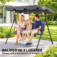 Outsunny Baloiço de Jardim de 3 Lugares com Almofada Toldo Ajustável e Estrutura de Aço para Balcão Terraço 172x110x153 cm Cinza(m-6)