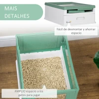 PawHut Caixa de Areia para Gatos Dobrável Caixa de Areia para Gatos Fechada com Bandeja Removível e Pá 47,5x35,5x36,7cm Verde(m-7)