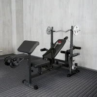 HOMCOM Multifunktion Hantelbank Trainingsbank mit Langhantel-Ablage verstellbar Schrägbank Kraftstation Fitnessstation Stahl Kunstleder 210 x 110 x 103-123 cm(m-10)