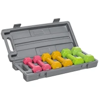 HOMCOM Kurzhantel Set mit Koffer Tragbar 2 x 0,5 kg, 2 x 1 kg, 2 x 1,5 kg Hantelset  6er Set Stahl Bunt(m-12)