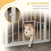 PawHut Barreira de Segurança Ajustável com Portinhola, Fecho Automático e Bloqueio Duplo, 74-80x104,1 cm, Branca(m-7)