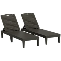 Outsunny Conjunto de 2 Espreguiçadeiras de Jardim Exterior Espreguiçadeiras Reclináveis de PP Encosto Ajustável Resistentes às Intempéries Preto(m-1)