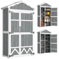 Outsunny Armário de Jardim de Madeira 105x55x179 cm Abrigo de Exterior com Portas 4 Prateleiras Extraíveis Teto Metal Galvanizado Cinza(m-16)